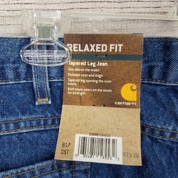 NEW Carhartt Men's 42 x 28 Jeans Relaxed Fit Denim Tapered Leg Jean Blue - Picture 7 of 8